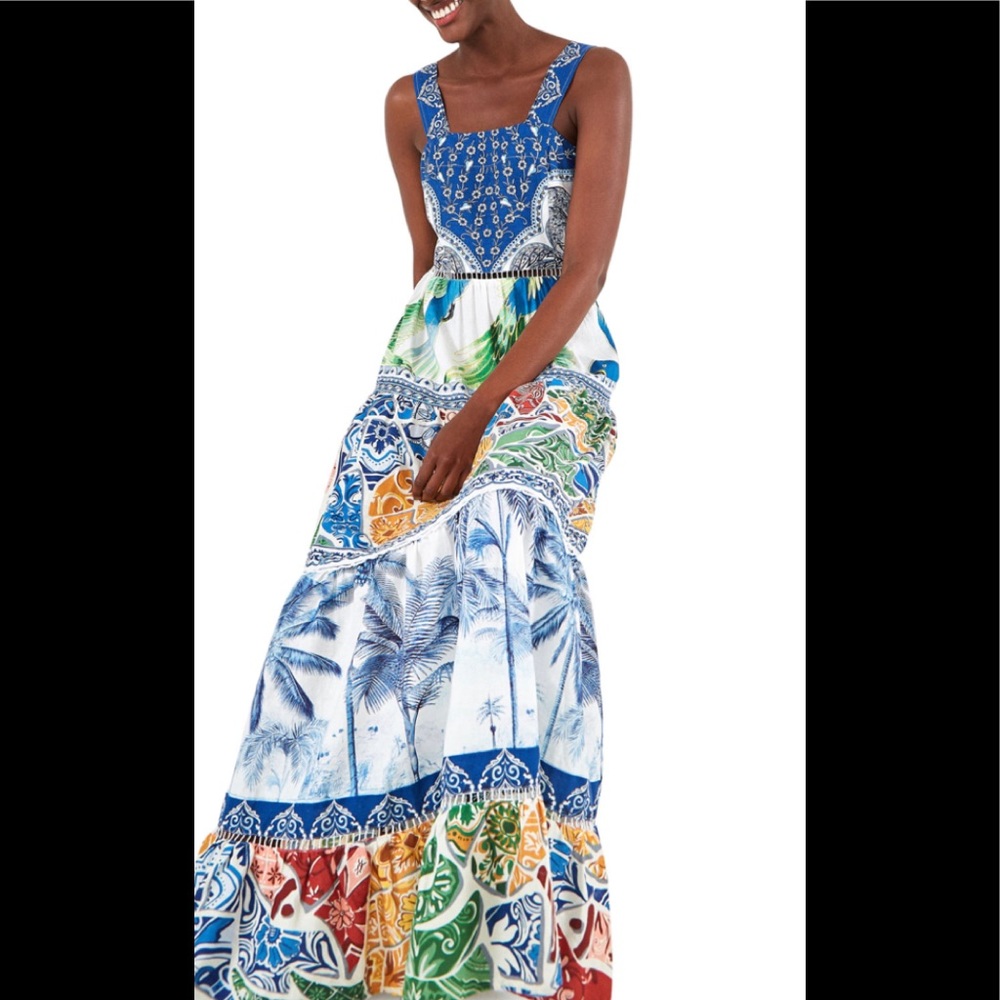 Farm Rio NWT Blue Tile Maxi Dress S $248 retail!
